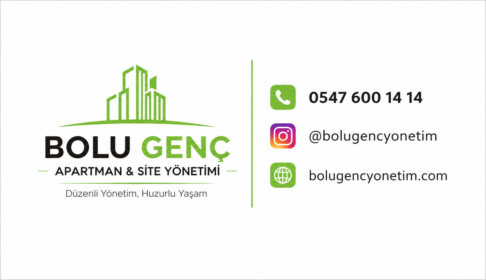 Bolu Yönetim kartviziti - apartman, site, bina yönetimi ve temizlik hizmetleri